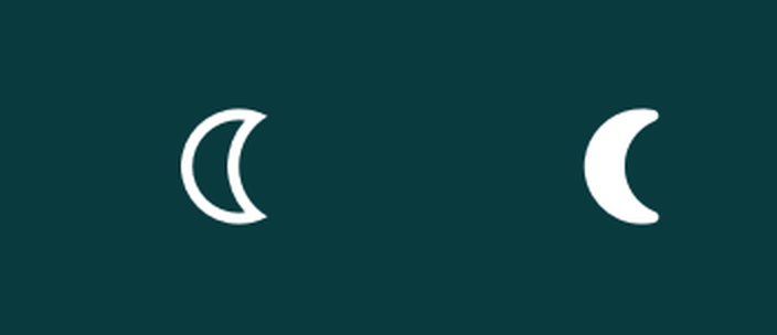 The night mode icon outlined when off, and filled when on