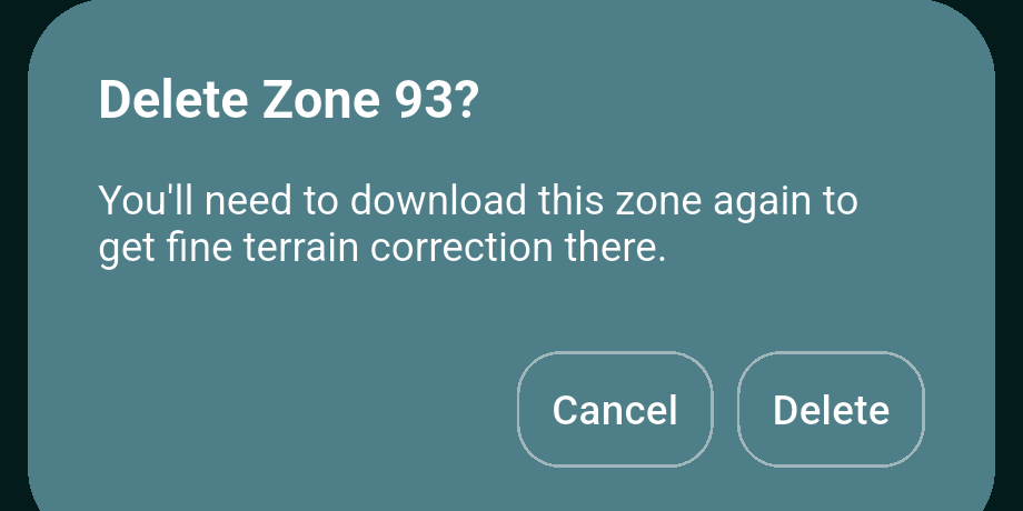 Dialog asking whether to delete a downloaded elevation zone