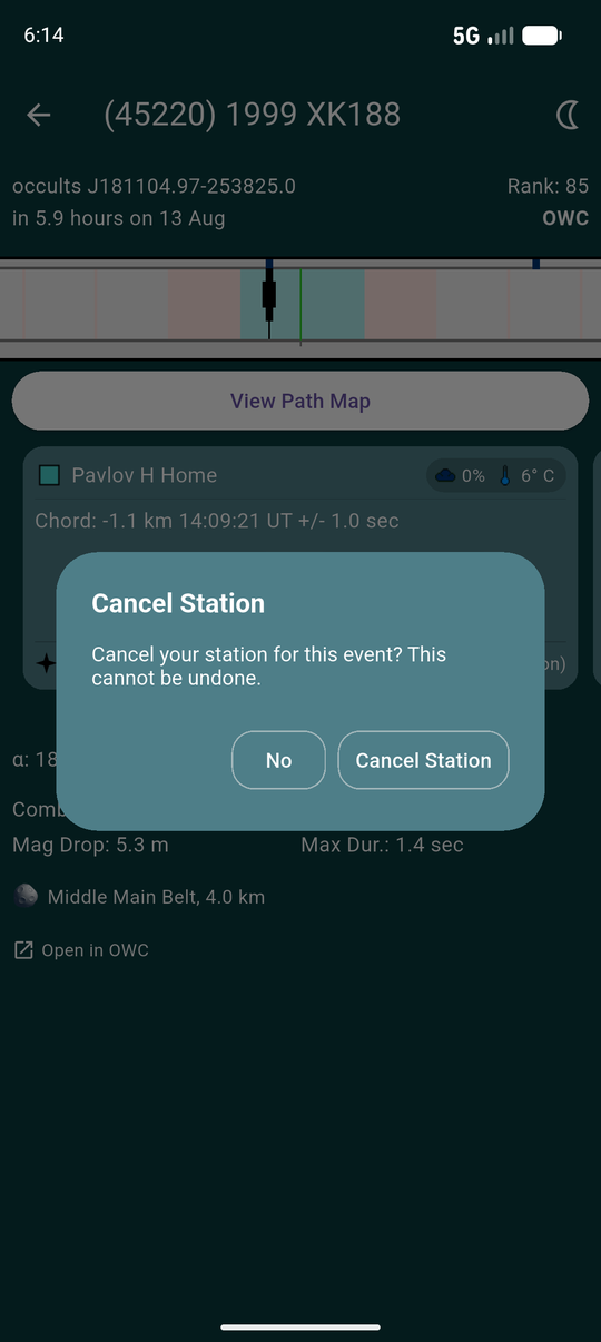 Cancel Station confirmation warning that it cannot be undone