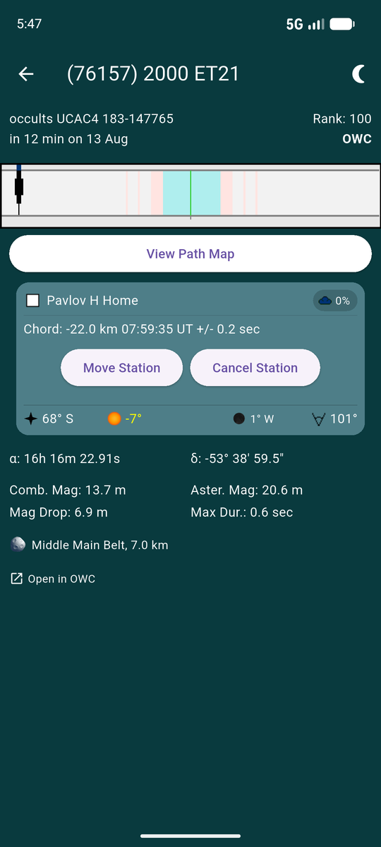 Event Detail with the night mode icon filled, indicating night mode is on