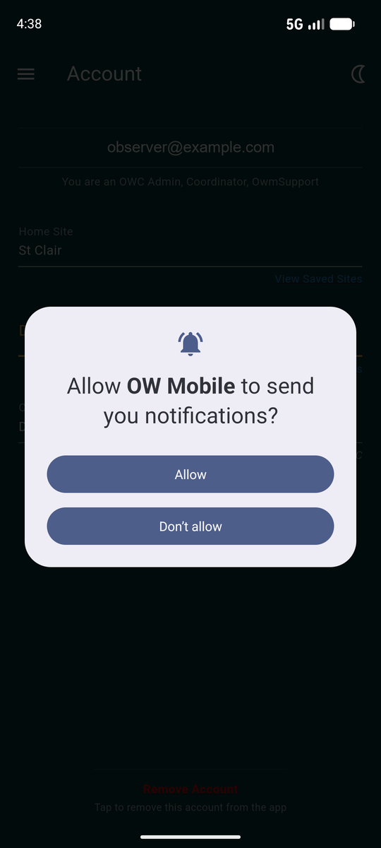 Android asking whether OW Mobile may send notifications
