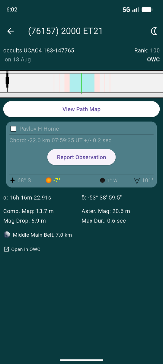 A station card for a past event showing the Report Observation button