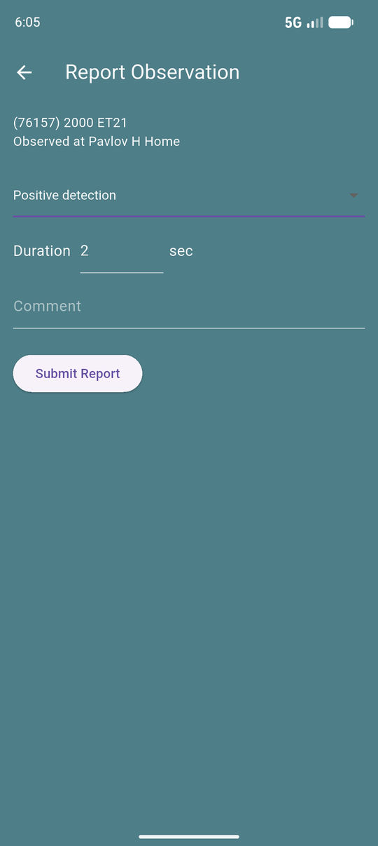 The form with Positive detection selected, revealing a duration field in seconds